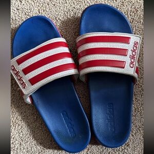 Adidas Mens size 7 Red and Blue Slide Sandals